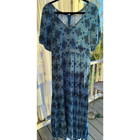Boden V-neck Midi Dress Mosaic Blue Poppy Bloom Size UK14L US10L - Picture 2 of 11